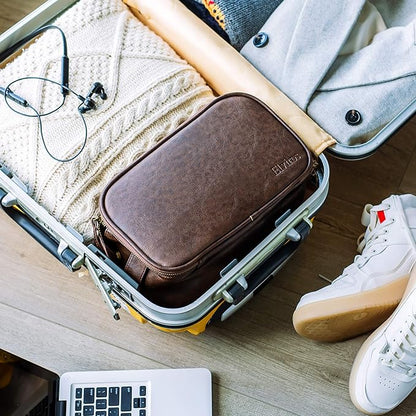 Elviros Travel Toiletry Bag for Men, Shaving Dopp Kit Water-resistant Bathroom Small Toiletries Organizer PU Leather Cosmetic Bags