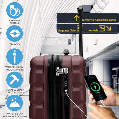 Flight Knight 24x16x10 Expandable Carry On Suitcase Hardside TSA Lock USB C Lightweight Luggage Silent Double Spinner Wheels Maximum Overhead Carry-On Bag For Virgin & South West Approved Airlines