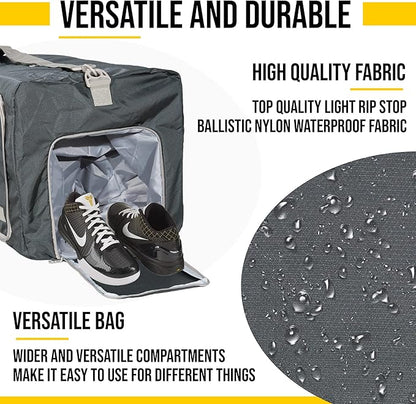 LEGEND 60L Foldable Duffle Bag for Travel - Packable Duffle Bags w/Shoe Compartment - Tear Resistant Collapsible Duffel Bags for Traveling - Lightweight Folding Duffel Bag for Men & Women -Dark Gray