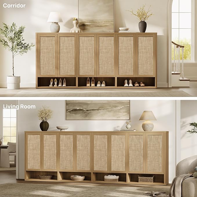 SICOTAS Rattan Shoe Storage Cabinet - Modular Shoe Cabinets with Door Tall Large Shoe Cabinet Storage for Entryway - 31.2" Wide Modular Cabinet for Hallway, Living Room