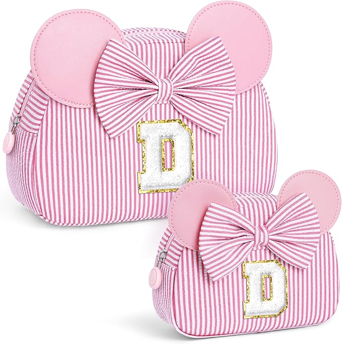 Initial Makeup Bag | Makeup Bags | Travel Cosmetic Bag | Birthday Gifts for Girls | Christmas Gifts for Kids | Birthday Gift for 4 5 6 7 8 9 10 11 12 13 Years Old Girl | Pink D