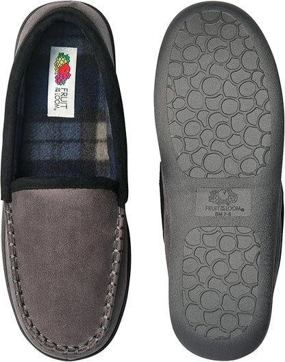 Fruit of the Loom Men’s Memory Foam House Slippers Indoor Outdoor – Microsuede Venetian Cozy Warm Men’s Slippers Plush House Shoes, Sizes 7-14