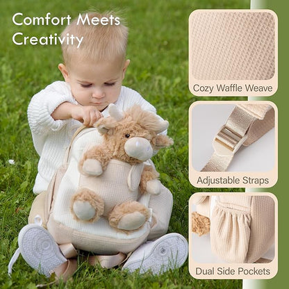 Moonkie Hug & Go Highland Cow Toddler Backpack – Soft Plush Bag with Take-Along Toy for Boys Aged 2–4 | Ideal for Daycare | Travel & Birthday Gifts for 3-Year-Old Kids
