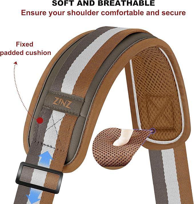 ZINZ 79.5" Universal Strap with Ultra-Thick Fixed Breathable Pad - Adjustable Heavy-Duty Shoulder Strap for Laptop, Crossbody, Luggage, Gym, Camera Bag and More - TW01B07