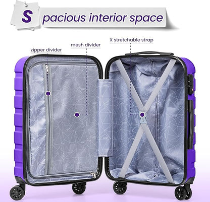 AnyZip Luggage Sets 3 Piece Hardshell Suitcase Set PC ABS Lightweight Travel Suitcases with 4 Double Spinner Wheels TSA Lock 20 24 28 Inch Violet Purple