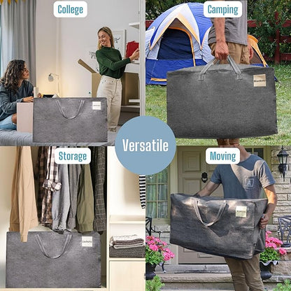 VENO 8 Pack Moving Bags, Moving Supplies, Moving Boxes, College Packing Storage Boxes with Lids Alternative, Heavy Duty Dorm Organizer Tote, Extra Large, Sturdy Handles, Zipper (Dark Gray, 8 Pack)