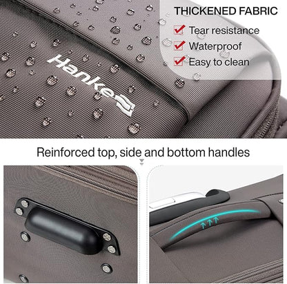 Hanke 24 Inch Expandable Luggage Large Suitcases with Wheels Softside Checked Luggage Rolling Suitcase with Lock Lightweight Travel Luggage for Men and Women 24 Inch Luggage.(Coffee)