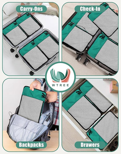 4-Piece Packing Cubes Travel Accessories Set for Suitcases - Luggage Organizer Bags with Double Zipper - Mesh Top - Medium - Green