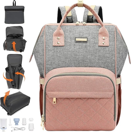 Vacuum Compression Diaper Bag, Expandable Waterproof Baby Travel Backpack with Insulated Pockets, Wet-Dry Separation, and Detachable Airtight Bag (Vacuum Pump Included)