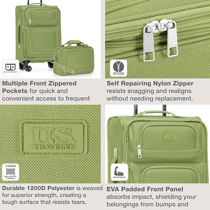 U.S. Traveler Rio Lightweight Softside Rolling Carry-on Suitcase, 4-Wheel Single, Light Green