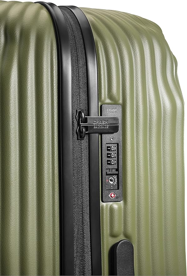 CRASH BAGGAGE Stripe Suitcase | Olive | 66L | 100% Polycarbonate, TSA-Approved Lock, 360° Spinning Wheels