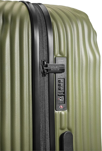 CRASH BAGGAGE Stripe Suitcase | Olive | 36L | 100% Polycarbonate, TSA-Approved Lock, 360° Spinning Wheels