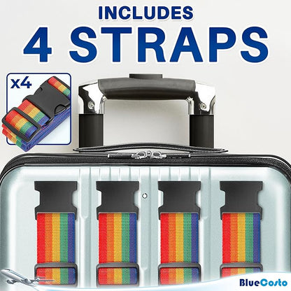 Luggage Straps for Suitcases - TSA Approved - Rainbow, 4 PK - Premium Belts for Suitcase, Briefcase & Travel Bag - Adjustable Strap Length 43" - 78"