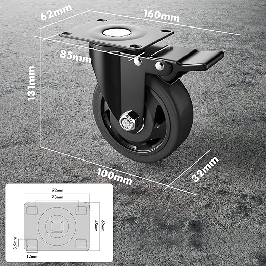 4 Inch Caster Wheels, Heavy Duty Casters Set of 4, Swivel Casters with Brake 2200 Lbs, Locking Industrial Top Plate Casters Wheels for Furniture and Workbench Cart(Two Hardware Kits Include)