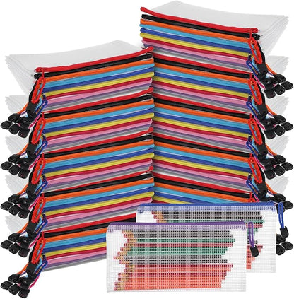 100 Pack Pencil Pouch Bulk Operation Christmas Mesh Zipper Storage Cases Gifts-A6 File Bag Clear Pencil Pouches Multipurpose Toiletry Cosmetics Bags for Office Bill Travel 9.5'' x 4.5''(10 Colors)