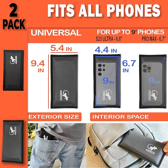 Faraday Bag Anti-Tracking GPS RFID Car Key Signal Blocker Wallet Shielding Pouch Protective Case for Cell Phone Car Key FOB, Data Privacy, Electronic Device Security (2 Pack - Black and Gray)