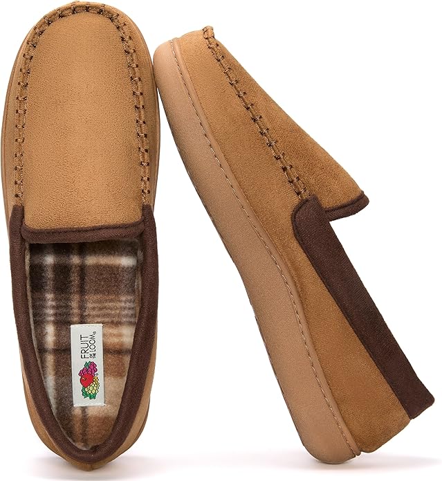 Fruit of the Loom Men’s Memory Foam House Slippers Indoor Outdoor – Microsuede Venetian Cozy Warm Men’s Slippers Plush House Shoes, Sizes 7-14
