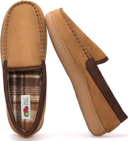 Fruit of the Loom Men’s Memory Foam House Slippers Indoor Outdoor – Microsuede Venetian Cozy Warm Men’s Slippers Plush House Shoes, Sizes 7-14