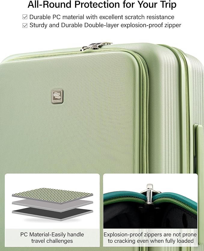 Hanke Expandable 28 Inch Luggage with Spinner Wheels Top Opening Travel Luggage Hard Shell Rolling Suitcases Large Lightweight Checked Luggage with Cup Holder(Bamboo Green)