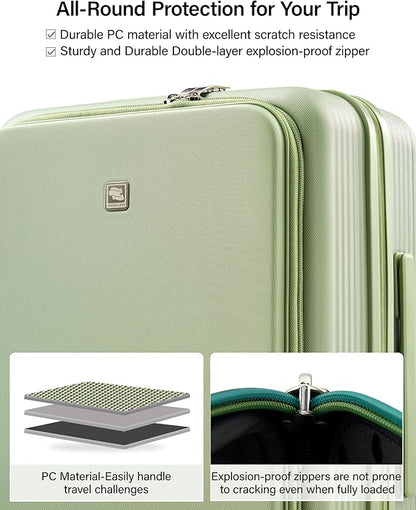 Hanke 20 Inch Expandable Carry On Luggage Airline Approved Top Opening Travel Luggage Rolling Suitcase with Cup Holder Hard Shell Suitcases with Wheels (Bamboo Green)