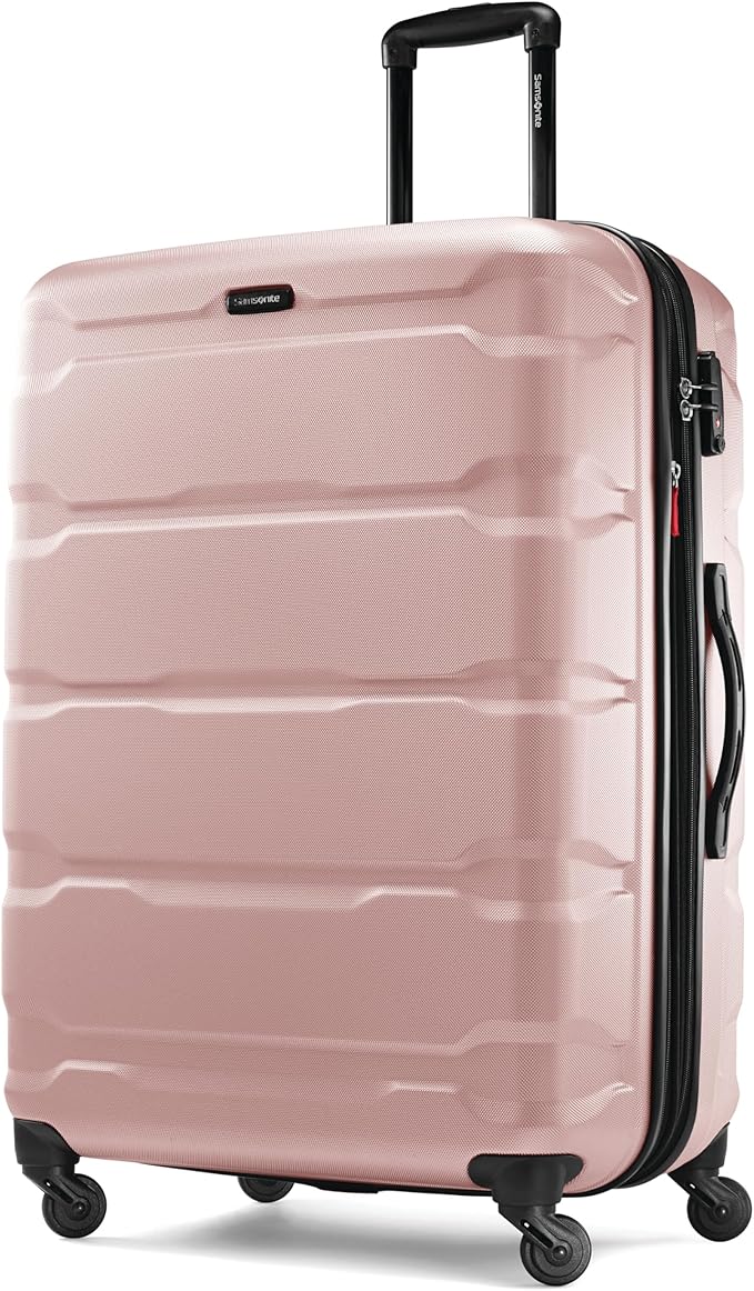 Samsonite Omni PC Hardside Expandable Luggage with Spinner Wheels, Checked-Large 28-Inch, Pink