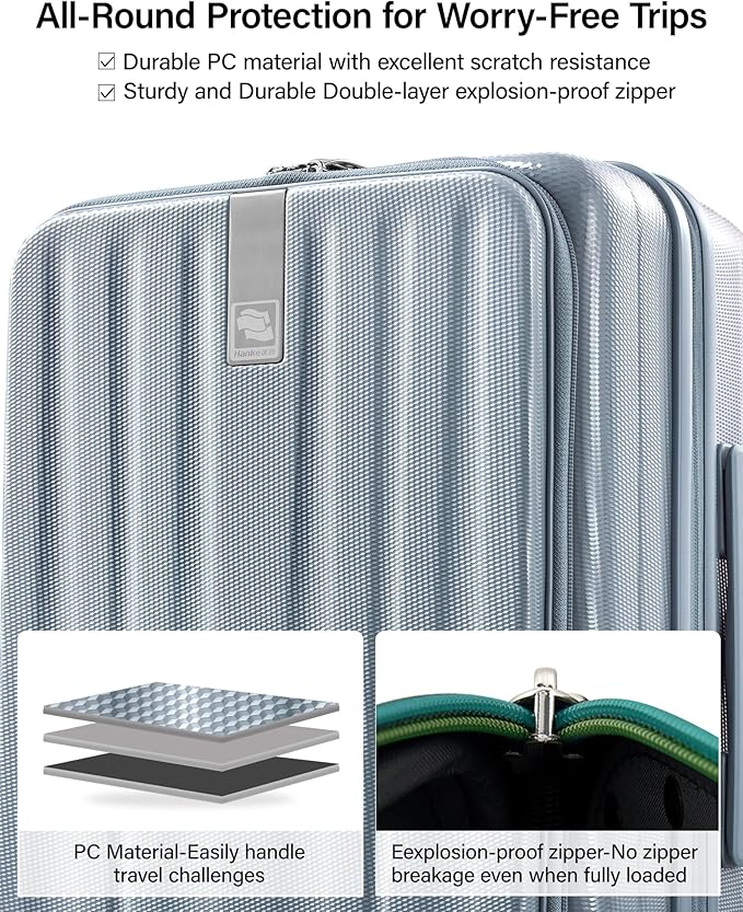 Hanke 16 Inch Expandable Under Seat Luggage with Wheels Top Opening Small Suitcase with Wheels Carry On Luggage Airline Approved Lightweight Hard Shell Suitcases for Weekender Overnight-Grey