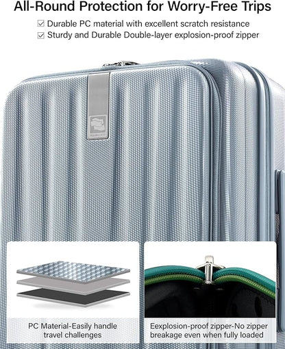Hanke 20 Inch Expandable Carry On Luggage Airline Approved Top Opening Hard Shell Suitcases with Wheels Lightweight Travel Luggage Carry On Suitcase for Woman Men-Grey