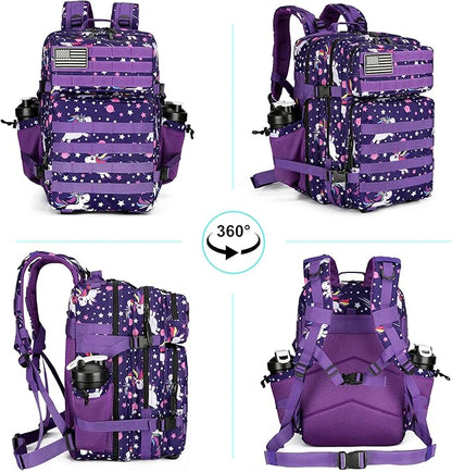 25L Tactical Military Backpack Small Travel Rucksack for Men and Women Assault Pack Bug Out Bag Molle Daypack Gym Backpack with Bottle Holder (Purple Pony)