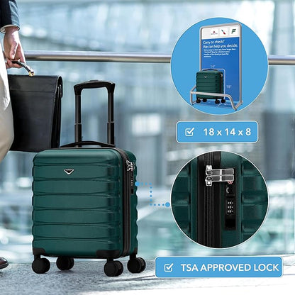 Flight Knight Carry On Suitcase 18x14x8" Hardside Built In TSA Lock & USB Port Lightweight Luggage Silent Double Spinner Wheels Maximum Underseat Carry-On Bag For American & United Approved Airlines