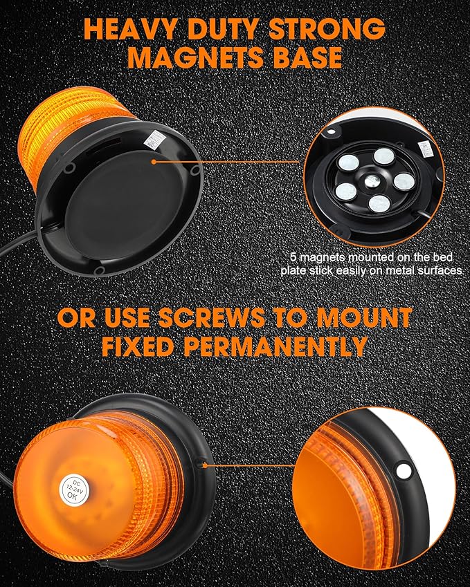 Leelosp 5 Pack 60 LED Amber Beacon Strobe Lights, 12v-24v Amber Warning Safety Flashing Beacon Strobe Light with Magnetic and 16ft Straight Cord for Truck Vehicle Forklift Tractor Golf Carts Utv Car