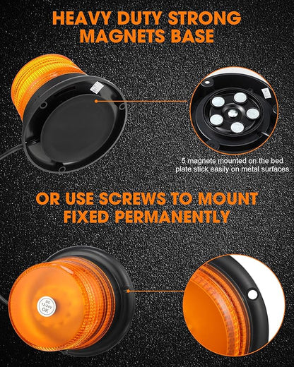 Leelosp 4 Pack 60 LED Amber Beacon Strobe Lights, 12v-24v Amber Warning Safety Flashing Beacon Strobe Light with Magnetic and 16ft Straight Cord for Truck Vehicle Forklift Tractor Golf Carts Utv Car