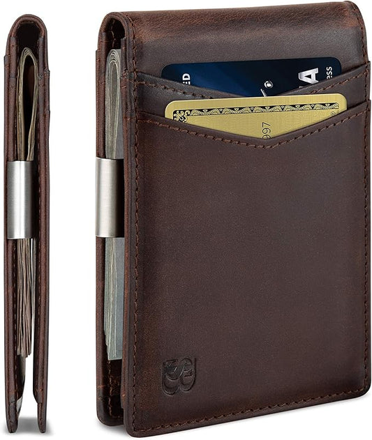 SERMAN BRANDS Money Clip Wallet - Mens Wallets slim Front Pocket RFID Blocking Card Holder Minimalist Mini Bifold