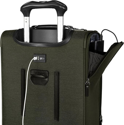 Travelpro Platinum Elite Softside Expandable Carry on Luggage, 8 Wheel Spinner Suitcase, USB Port, Suiter, Men and Women, Pilot Green, Carry On 21-Inch
