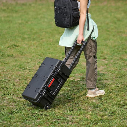 Amazon Basics Hard Camera Case with Wheels, Large, Black, Solid, 22"L x 14"W x 9.8"H