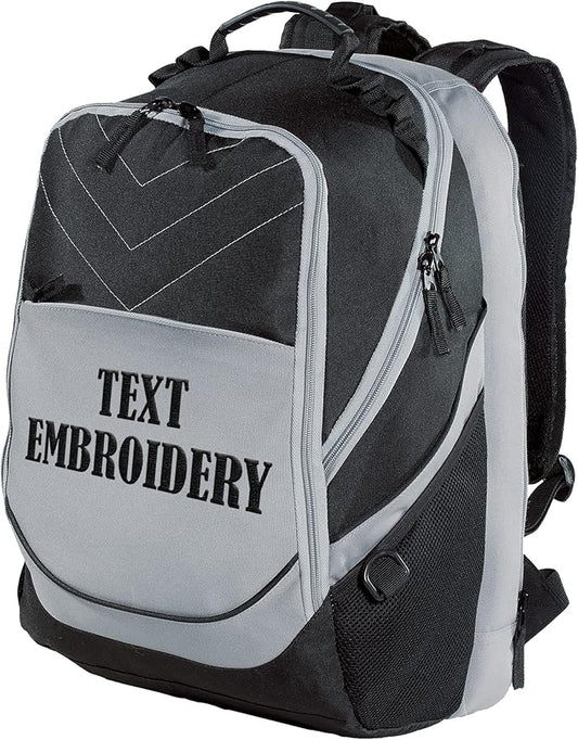 TEEAMORE Custom Travel Laptop Backpack Add Your Embroidered Text Computer Water Resistant Bag Black Grey