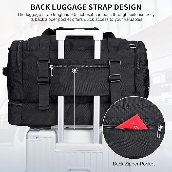 WITZMAN Duffle Bag for Men Large Carry On Travel Mens Weekender Overnight Bags with Shoes Compartment for Sports Gym(B723 Black)
