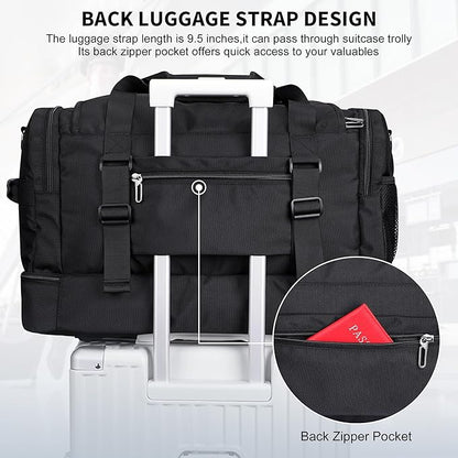 WITZMAN Duffle Bag for Men Large Carry On Travel Mens Weekender Overnight Bags with Shoes Compartment for Sports Gym(B723 Black)