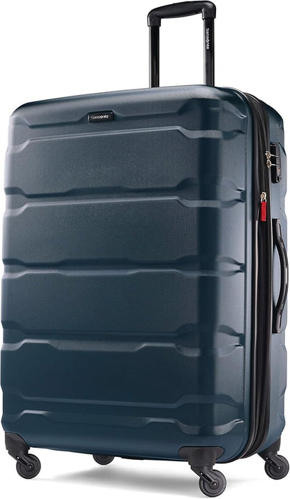 Samsonite Omni PC Hardside Expandable Luggage with Spinner Wheels, Teal, Checked-Large 28-Inch