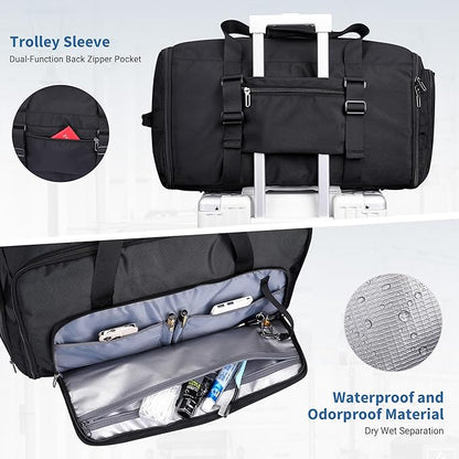 WITZMAN Garment Duffle Bags for Travel Mens Large Convertible Carry On Suit Garment Bag for Men Hanging Clothes with Shoe Compartment（B725 Black）