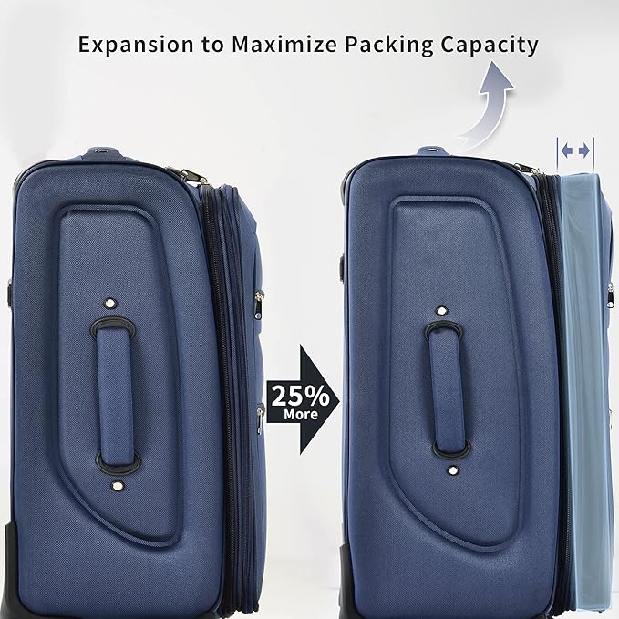 Merax Softside Luggage Set, Travel Suitcase Expandable Lightweight, 3 Piece Luggage Sets with Spinner Wheels 22" 26" 30" Suitcase with TSA Lock (Deep Blue)