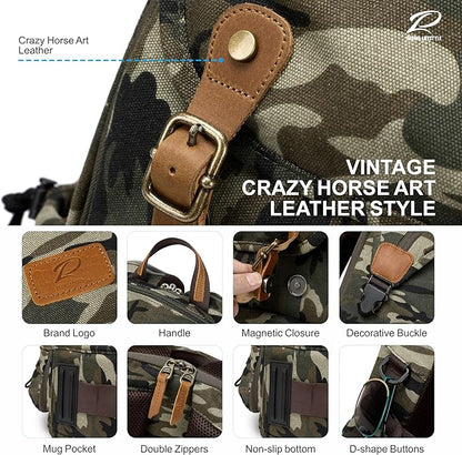 Padwa Lifestyle Camouflage Camera Backpack - Professional DSLR & UAV Camera Bag,Anti Theft Canvas Camera Backpack with Rain Cover,Large Capacity Photography Travel Camera Bag with Multi Compartments