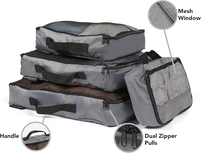 Covermates Packing Cube Set - Premium Polyester - Dual Zipper Pulls - Carrying Handle - Front Mesh Window - Travel Organization, Grey