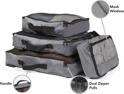 Covermates Packing Cube Set - Premium Polyester - Dual Zipper Pulls - Carrying Handle - Front Mesh Window - Travel Organization, Grey