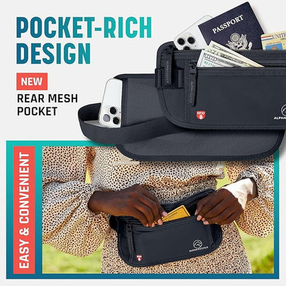 Alpha Keeper Hidden Travel Money Belt - RFID Blocking Waist Wallet & Passport Holder for Women and Men, Anti-Theft Slim Security Pouch