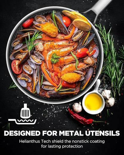 Non Stick Frying Pans Hybrid Ceramic With Lid, 12 Inch Tri-Ply Stainless Steel Skillet, Non-Toxic, PFAS/PFOA/PTFE Free, Metal Utensil Safe, Dishwasher & Oven Safe,Induction Compatible