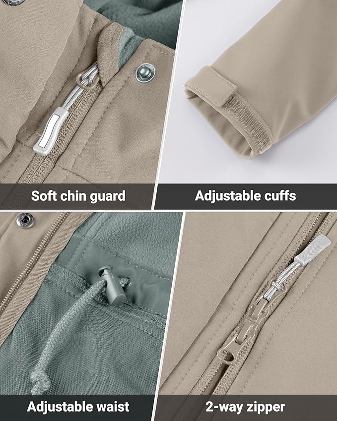 Outdoor Ventures Women's Lightweight Waterproof Fleece Lined Hooded Softshell Rain Jacket, Warm Windbreaker Long Coat