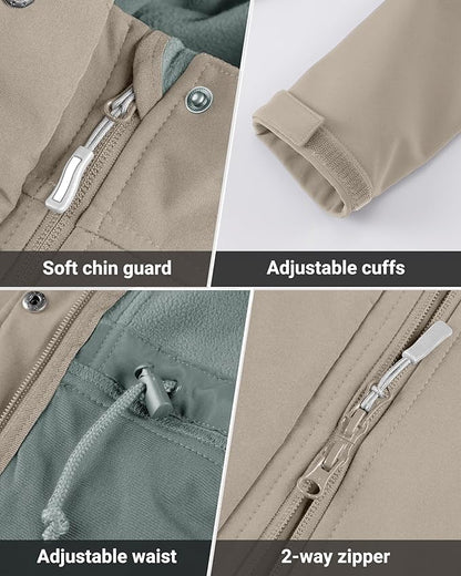 Outdoor Ventures Women's Lightweight Waterproof Fleece Lined Hooded Softshell Rain Jacket, Warm Windbreaker Long Coat