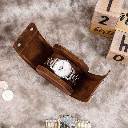 SANQIANWAN Single Travel Storage Watch Roll Portable PU Leather Watch Case Box for Men with Button Style Removable Watch Pillow Watch Display Roll (Brown)