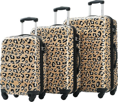Merax Suitcase Set, Hardshell Luggage Sets 3 Piece with Spinner Wheels, Expandable Durable Suitcase with TSA Lock Lightweight 20" 24" 28", Brown Leopard