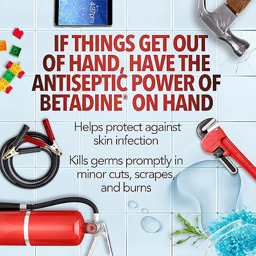 Betadine Antiseptic First Aid Spray, Povidone-iodine 5%, Infection Protection, Kills Germs In Minor Cuts Scrapes And Burns, No Sting Promise, No Alcohol or Hydrogen Peroxide, 3 FL OZ